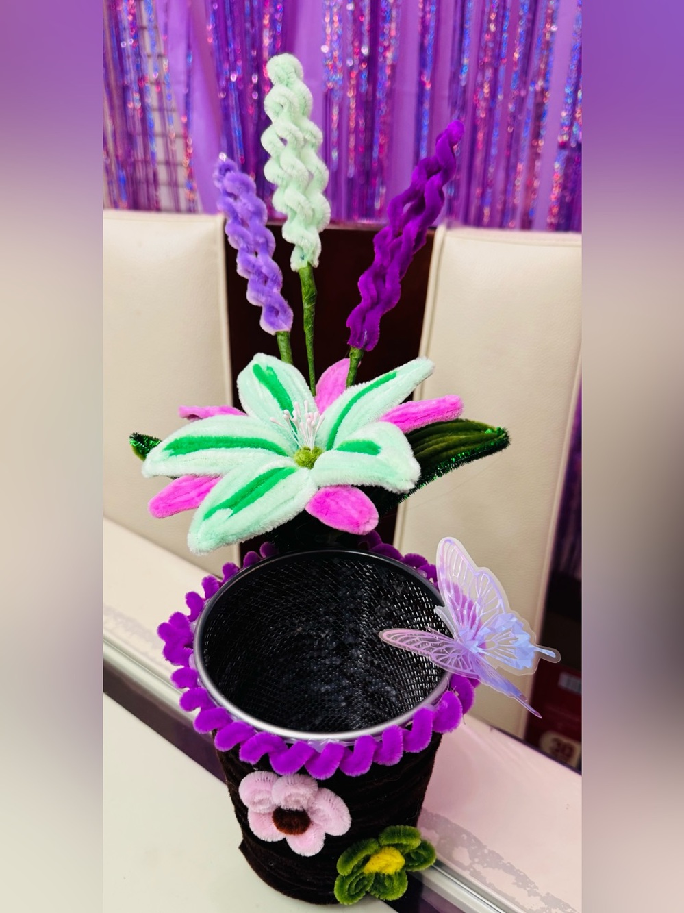 Handcrafted Floral Pencil Cup with Pink & Green Felt Flower